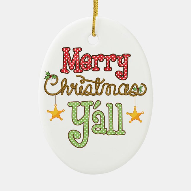 Merry Christmas Y'all Ceramic Ornament (Front)