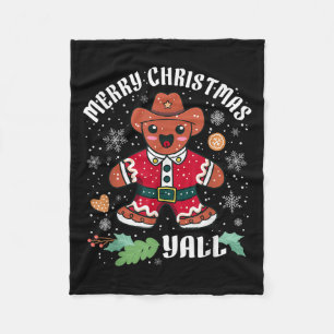 Merry Christmas Yall Christmas Gingerbread Cowboy Fleece Blanket