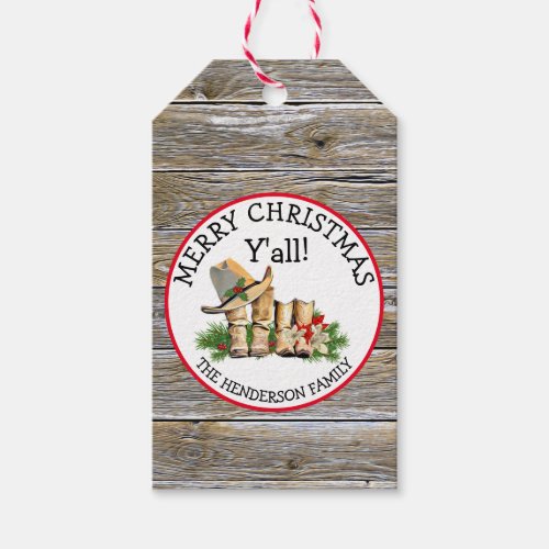 Merry Christmas Yall Country and Western Rustic   Gift Tags