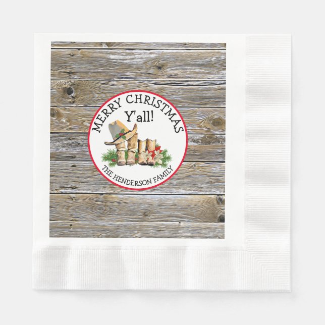 Merry Christmas Y'all Country and Western Rustic   Napkins (Front)