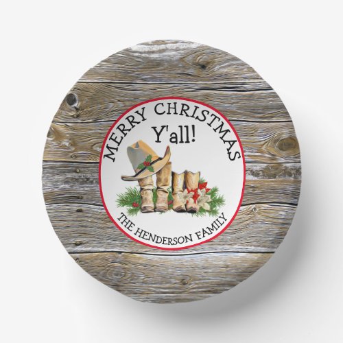 Merry Christmas Yall Country and Western Rustic  Paper Bowls