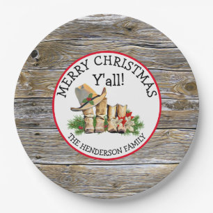 Merry Christmas Y'all Country and Western Rustic Paper Plates