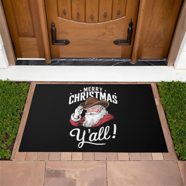 Merry Christmas Y'all Country Cowboy Santa Claus Doormat (Outdoor)