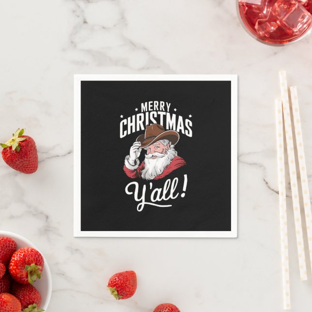 Merry Christmas Y'all Country Cowboy Santa Claus Napkins (Insitu)