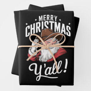 Merry Christmas Y'all Country Cowboy Santa Claus Wrapping Paper Sheets