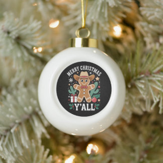 Merry Christmas Yall Cowboy Gingerbread Cactus Ceramic Ball Christmas Ornament