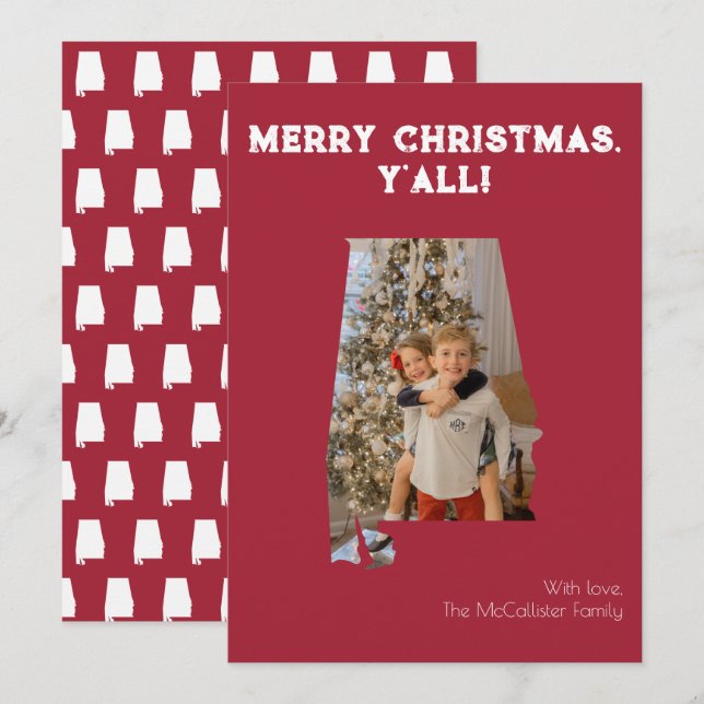 Merry Christmas Y'all Crimson Alabama State Photo Holiday Card (Front/Back)