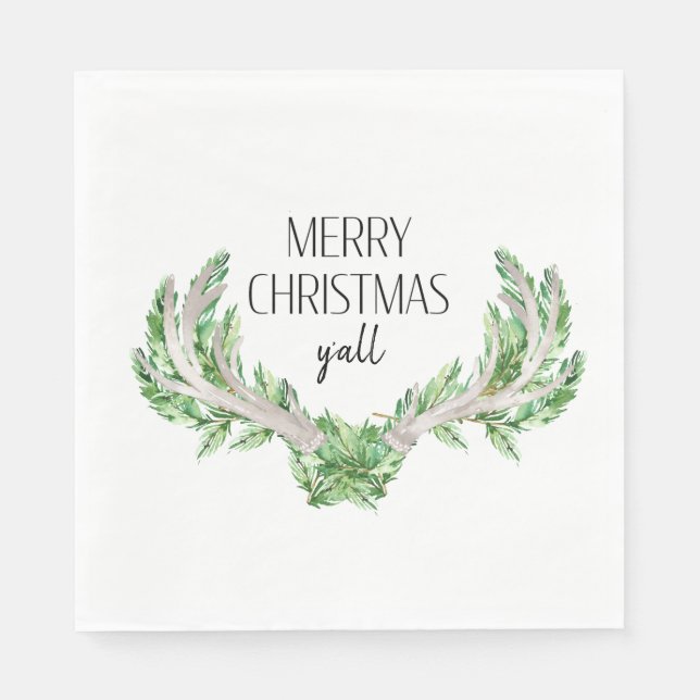 Merry Christmas Y'all Foliage on Antlers Napkins (Front)