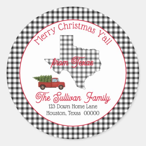 Merry Christmas Yall from Texas Return Address Classic Round Sticker