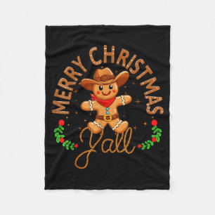 Merry Christmas Yall Gingerbread Cowboy Howdy West Fleece Blanket
