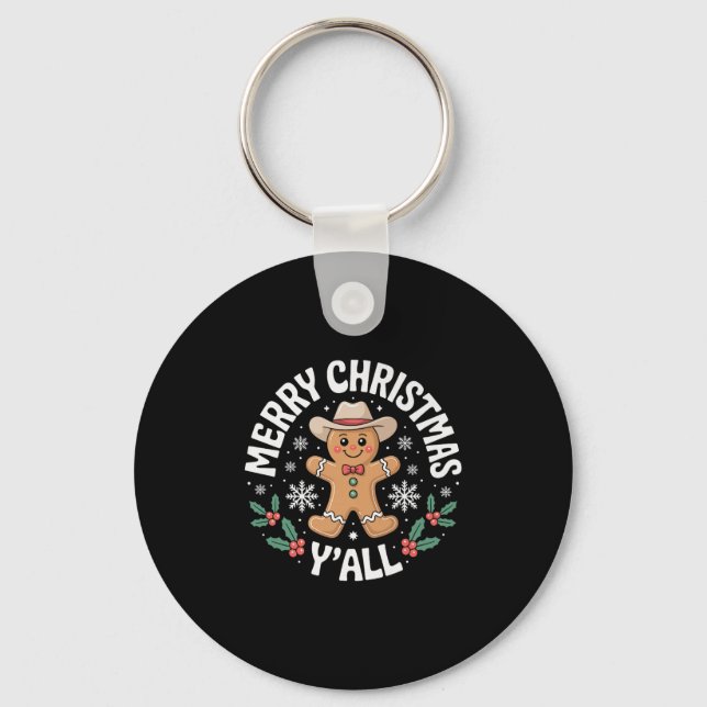 Merry Christmas Yall Gingerbread Cowboy Howdy West Keychain (Front)