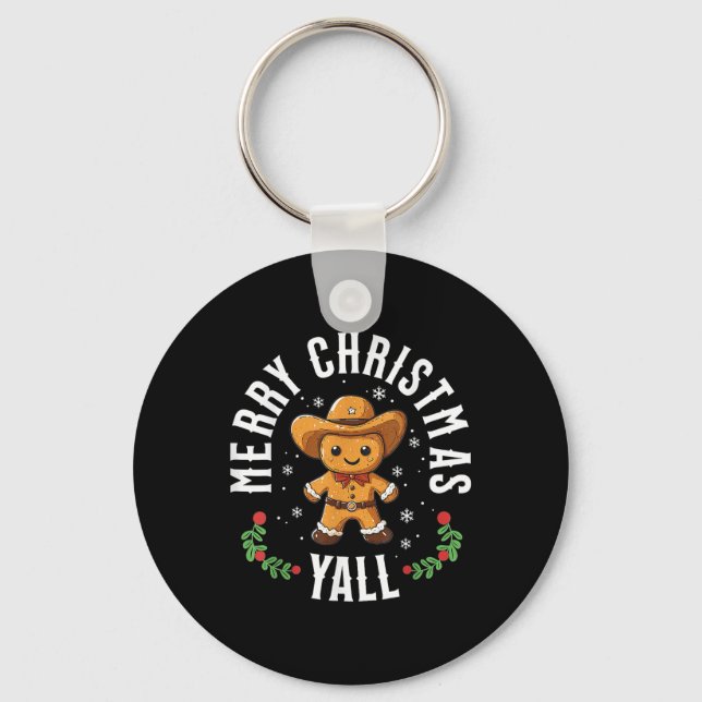 Merry Christmas Yall Gingerbread Cowboy Western  Keychain (Front)