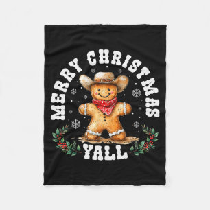 Merry Christmas Yall Gingerbread Cowboy Western Xm Fleece Blanket