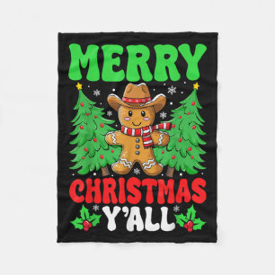 Merry Christmas Yall Gingerbread Cowboy Xmas Howdy Fleece Blanket
