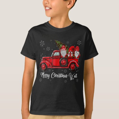 Merry Christmas Yall Gnomes Santa Retro Red Truck T_Shirt