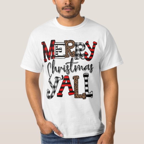 Merry Christmas Yall Leopard Buffalo Plaid Christ T_Shirt