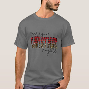 Merry Christmas Y'all Leopard Red Buffalo Plaid T-Shirt