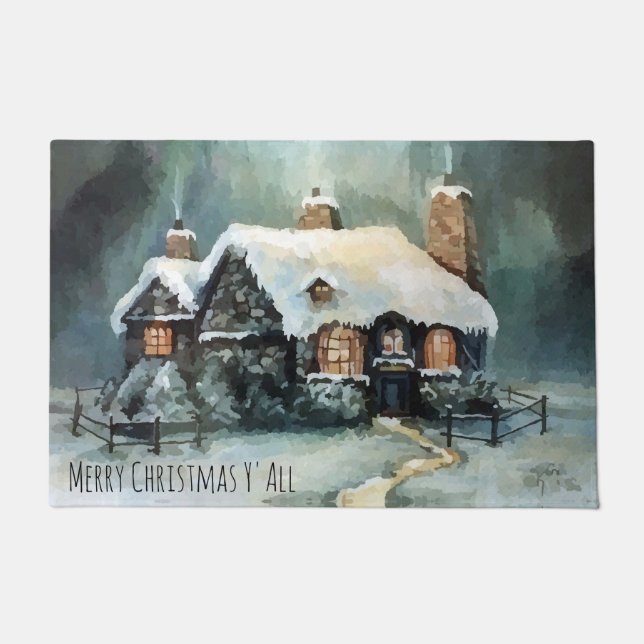 Merry Christmas Y'All Marvelous Winter Night   Doormat (Front)