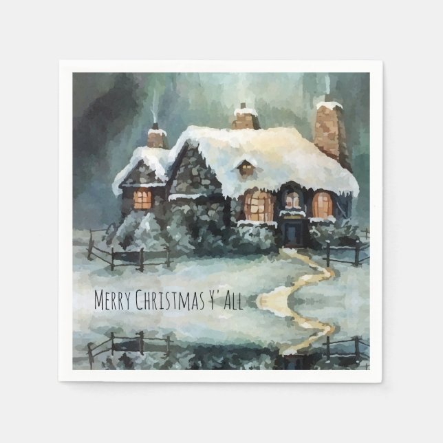 Merry Christmas Y'All Marvelous Winter Night   Napkins (Front)