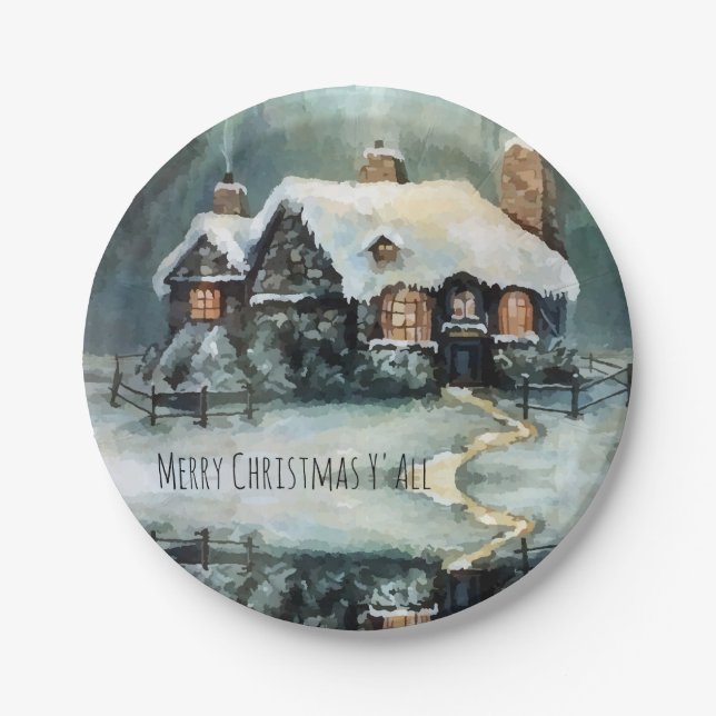 Merry Christmas Y'All Marvelous Winter Night   Paper Plates (Front)