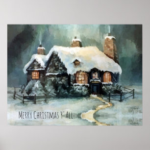 Merry Christmas Y'All Marvelous Winter Night Poster