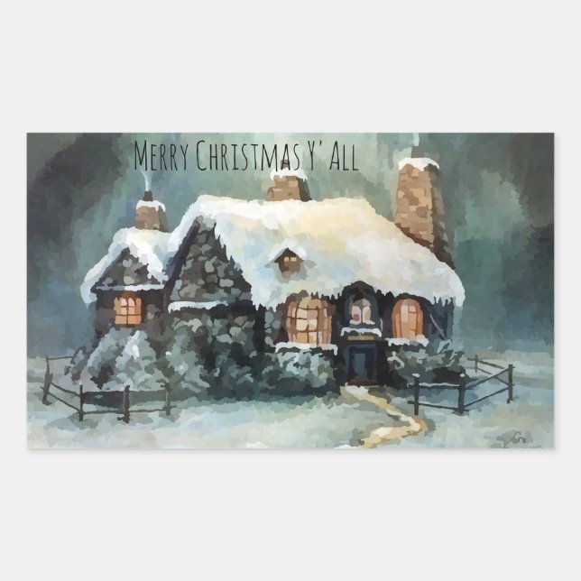 Merry Christmas Y'All Marvelous Winter Night  Rectangular Sticker (Front)