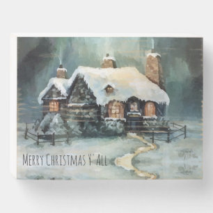 Merry Christmas Y'All Marvelous Winter Night Wooden Box Sign