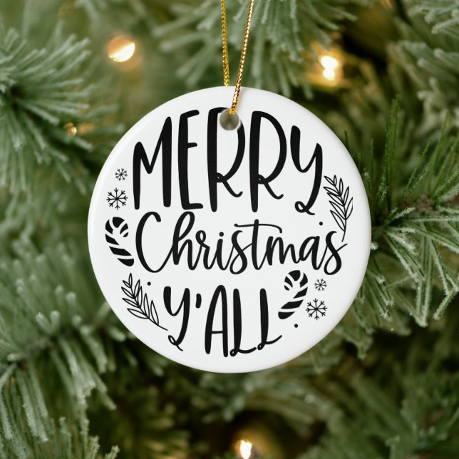 Merry Christmas Y'all Modern  Ceramic Ornament (Tree)