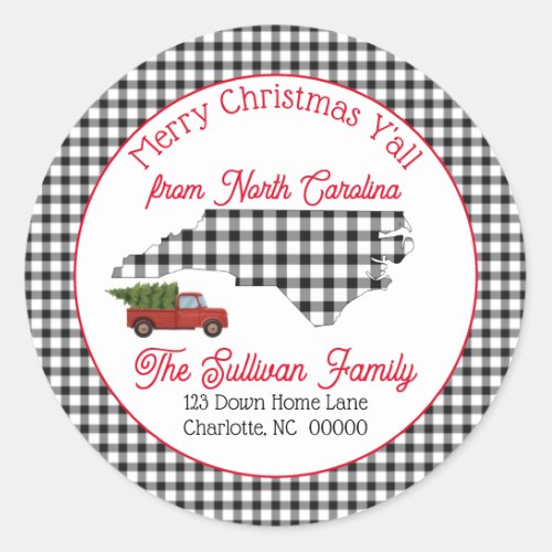 Merry Christmas Yall North Carolina Return Address Classic Round Sticker