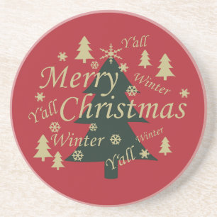 Merry Christmas yall pine tree decorated Coaster