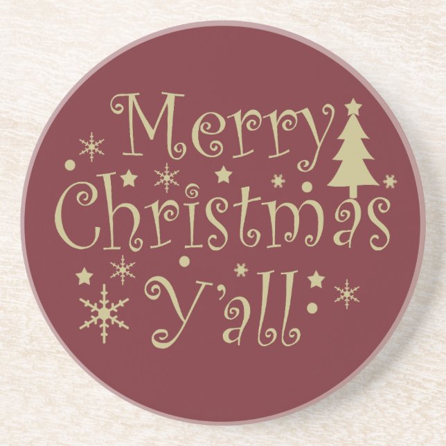 Merry Christmas yall pine tree decorated Coaster (Front)