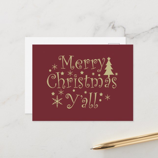 Merry Christmas yall pine tree decorated Holiday Postcard (Front/Back In Situ)