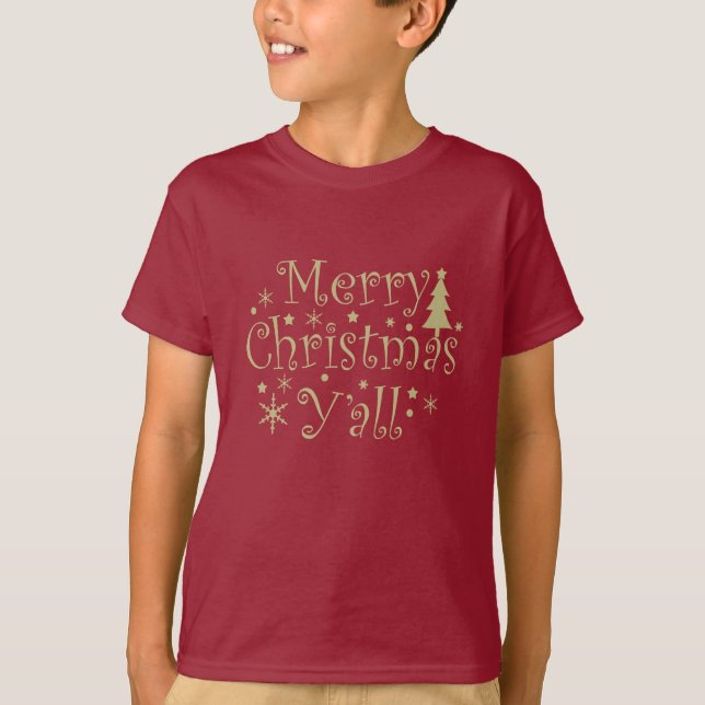 Merry Christmas yall pine tree decorated T-Shirt (Front)