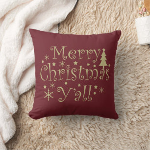 Merry Christmas yall pine tree decorated Throw Pillow