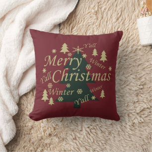 Merry Christmas yall pine tree decorated Throw Pillow