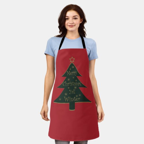 Merry Christmas yall pine tree decorations Apron