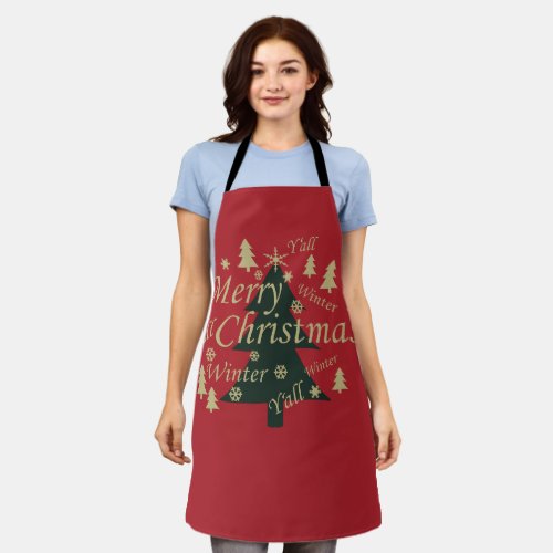 Merry Christmas yall pine tree decorations Apron