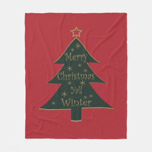 Merry Christmas yall pine tree decorations Fleece Blanket