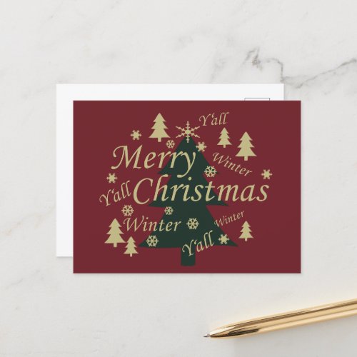 Merry Christmas yall pine tree decorations Holiday Postcard