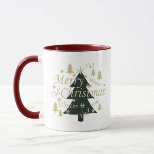 Merry Christmas yall pine tree decorations Mug