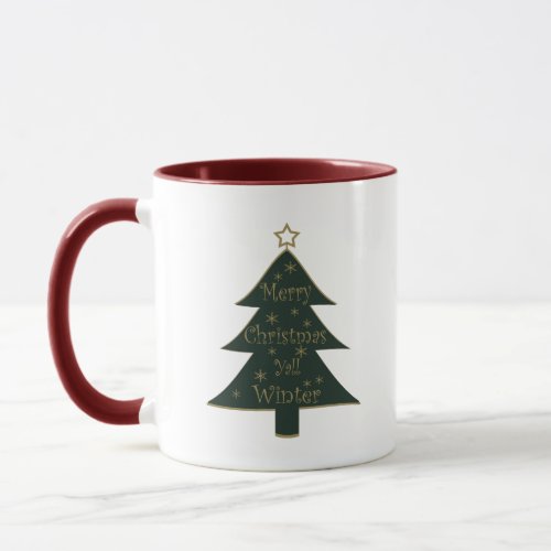 Merry Christmas yall pine tree decorations Mug