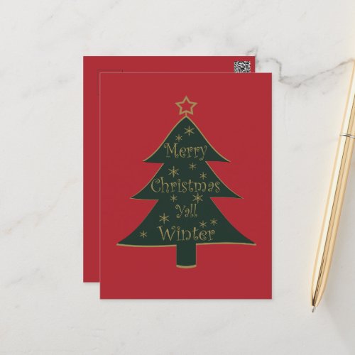 Merry Christmas yall pine tree decorations Postcard