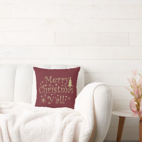 Merry Christmas yall pine tree decorations Throw Pillow