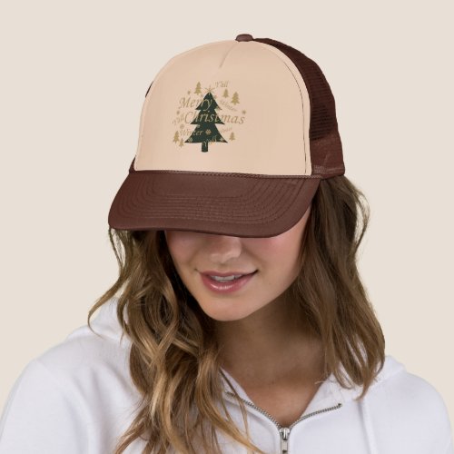 Merry Christmas yall pine tree decorations Trucker Hat