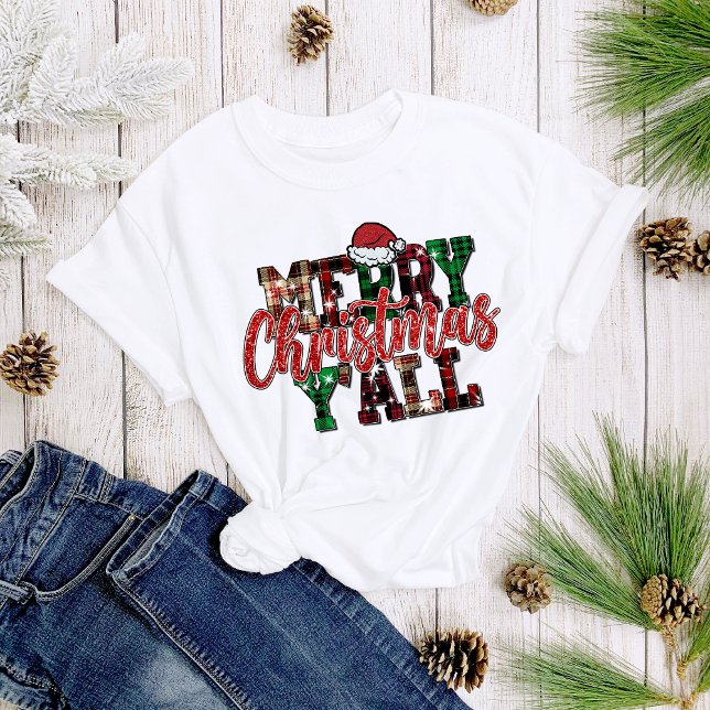 Merry Christmas Y'all Plaid Fun Christmas Women's T-Shirt (Creator Uploaded)