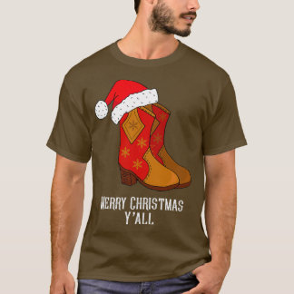 Merry Christmas Yall Red Western Cowboy Boots  T-Shirt