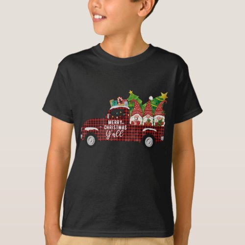 Merry Christmas Yall Retro Gnomes Red Truck South T_Shirt