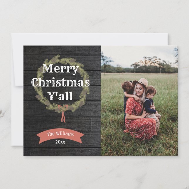 Merry Christmas Yall Rustic Photo Holiday Card (Front)