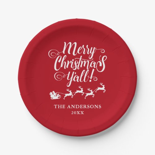 Merry Christmas Yall Rustic Red 7 Paper Plates