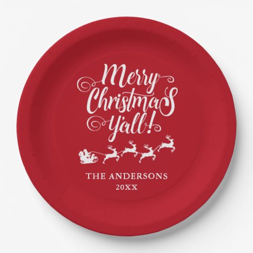 Merry Christmas Yall Rustic Red 9 Paper Plates